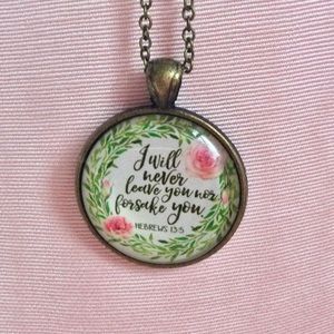Vintage Christian Love Necklace Pink Roses Famous Bible Quote Easter Believer